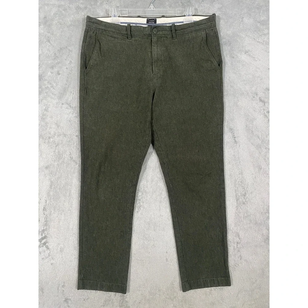 J.Crew Chino Pants Mens 34x30 Olive Green Stretch Slim Straight Trousers Preppy